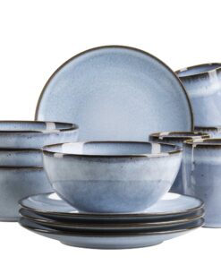 Mäser Serie Smokys 12 Teiliges Geschirr-Set für 4 Personen, Scandi Look, blau
