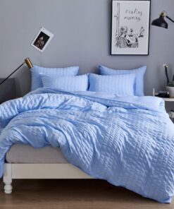 Freyamy Seersucker Bettwäsche 135x200cm 2teilig Blau Geprägt Freyamy Strukturiert Bettwaren-Sets Freyamy