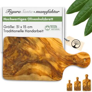 Figura Santa® Olivenholzbrett - Schneide- und Frühstücksbrett mit Griff 31x15 cm