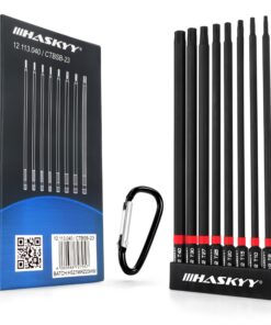1/4" Torx Bits Set magnetisch Schwarz/Rot 8 Stück | 150mm Lange T8 - T40 Torx Langbit Schraubendreher | Akku Getriebene