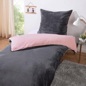 heimtexland ® Winter Plüsch Wende Bettwäsche Set Ökotex Typ751 Rosa Anthrazit kuschelig weich