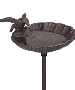 Relaxdays Wasserschale zum Stecken, frostsicher, Gartenstecker, 100 cm hoch, Gusseisen, braun Relaxdays Wasserschale z
