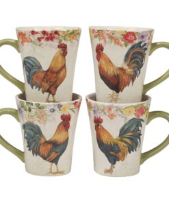 Certified International Blumen-Hahn Tassen 590 ml - 4er Set verschiedene Designs