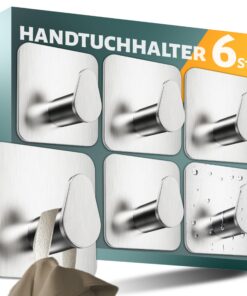 Menz Handtuchhalter ohne Bohren - Edelstahl,ovaler Klebehaken für Bad, Starke Haltkraft - 6er SET✓