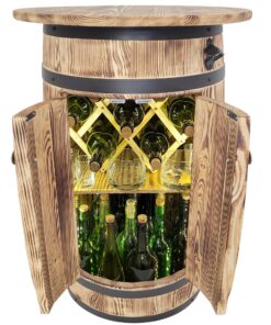 Weeco Holzfass mit großer Ablagefläche und LED-Beleuchtung für Zuhause und Gastronomie, Flaschenschrank mit klappbarem W