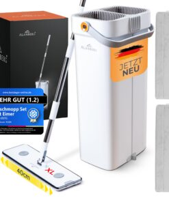 ALANBERG® XL Wischmopp Set - Zwei-Kammer-System rückenschonender Bodenwischer für das ganze Haus - Edelstahl, Selbstausw