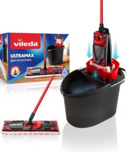 Vileda Ultramax 2in1 Bodenwischer Komplett Set für alle Hartböden | Vileda Wischmopp mit Stiel und Eimer mit Powerpress