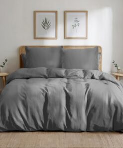 Dreamzie Bettwäsche-Set - Baumwoll-Perkal - Anthrazit - für Erwachsene - Oeko-Tex Zertifiziert - 200x200 Bettbezug und 2