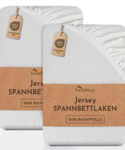NatureMark 2er-Pack Jersey-Spannbettlaken – 100% Baumwolle, OEKO-TEX STANDARD 100, Creme/Natur