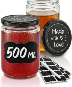 Praknu Einmachgläser 12er-Set 500ml Luftdicht mit Etiketten & Schraubdeckel