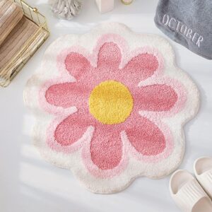 Teppich, Blumen Weiche Antirutsch Badematte (Rosa) für Bad, Küche und Wohnzimmer mit Hoher Hygroskopizität und Duschvorl