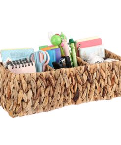 SUMNACON Natürlicher Rattankorb aus Wasserhyazinthe mit 3 Fächern für Büro und Zuhause 32x11x10cm