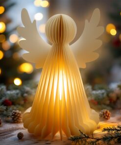 Spetebo LED Papier Engel warm weiß mit Timer - Dekofigur Weihnachtsengel faltbar - Stimmungslicht für Tischdekoration