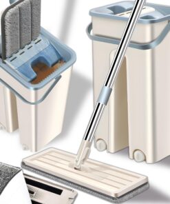 Retoo Flacher Bodenwischer Edelstahlgriff Mikrofaser Wischpad Hartholz Marmor Putzeimer Putzset Alle Bodentypen