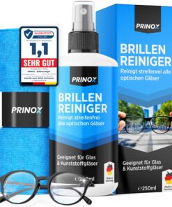 PRINOX Brillenreinigung Set 250ml mit Mikrofaser Reinigungstuch - Brillen Reiniger mit Mikrofaser Tuch für Alles und All