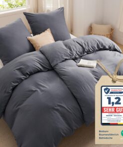 BEDSURE Bettwäsche 135x200 - Weiche Baumwollähnliche Bettwäsche-Set mit ÖKO-TEX Zertifizierung- Anthrazit Grau