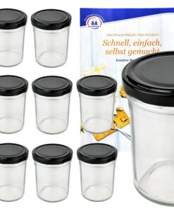 MamboCat Sturzgläser 12er Set 230 ml inkl. Diamant Gelierzauber Rezeptheft schwarz Deckel