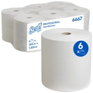 Scott gerollte Papierhandtücher, 1-lagig, FSC- und EU Ecolabel-zertifiziert, saugfähig und reißfeste, weiße Handtücher f