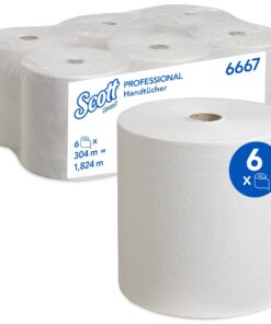Scott gerollte Papierhandtücher, 1-lagig, FSC- und EU Ecolabel-zertifiziert, saugfähig und reißfeste, weiße Handtücher f