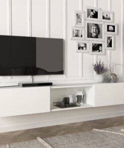 **en.casa hängender Fernsehschrank Paltamo TV Lowboard in Weiß** | **180 x 31 x 30 cm TV Schrank mit 3 Fächern Paltamo