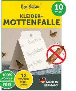 Hey Nature Mottenfalle Monitoringfalle Kleidermotten 10 Stück, insektizidfreie Leimfalle gegen Motten, hohe Lockwirkung