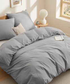 BEDSURE Bettwäsche Hellgrau - Baumwolle 220x240 cm - Bettwäsche-Sets 3teilig mit Kissenbezügen OEKO-TEX