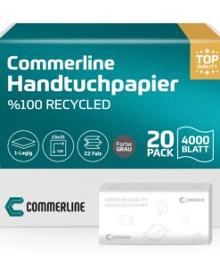 Commerline 4000 Graue Blatt Handtücher, hygienische Falztücher für Restaurants, 25x23 cm, 1-lagig
