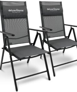 Deluxe4home® Klappbarer Terrassenstuhl 2er Set I Anthrazit Metall I Hochlehner Armgestell Balkonstuhl I 7-stufig Verstel