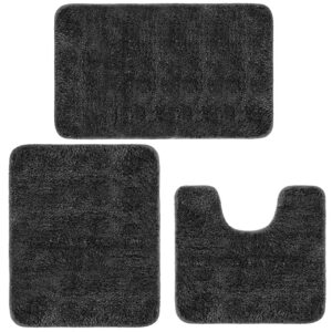 Achiiso rutschfest Waschbar Badezimmerteppich Set, Maschine Waschbar Mikrofaser Teppich (Holzkohle, U40x50+50x60+50x80cm