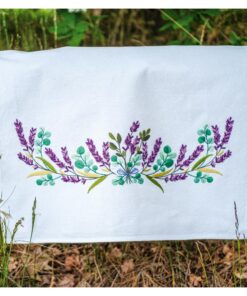 VERVACO Lavendel Geschirrtuch Stickerei Set für Erwachsene - Küchentuch Plattstich ca. 46 x 71 cm - Hausdeko und DIY-Kre
