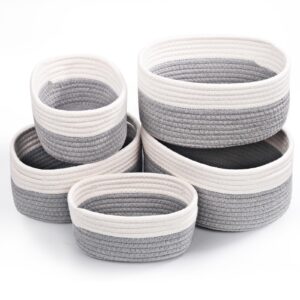 Baumwollseil Aufbewahrungskorb 5er Set für Bad & Badezimmer | Korb Aufbewahrung Wickeltisch Organizer Weiß & Grau | Sto