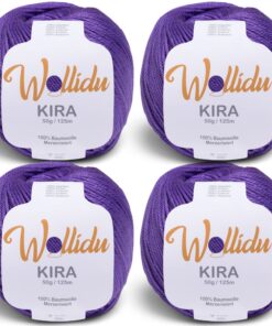 Wollidu Kira 4er-Set mercerisierte Baumwolle - 100% Baumwolle & 125 m Lauflänge, uni Lila, OEKO-TEX STANDARD 100