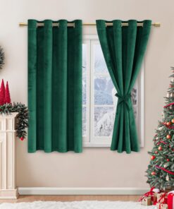 JIUZHEN Dunkelgrün Verdarkung Vorhänge Wohnzimmer Samtvorhang Weihnachten Thermovorhänge Kälteschutz 2er Set H145 x B140