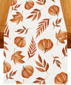 Nymora Orange Kürbisse Blätter Herbst Tischläufer - Deko für Halloween & Thanksgiving - Aesthetic Design 40x140 cm