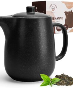 Keramik Teekanne mit Siebeinsatz 1,2 l Schwarz Anthrazit für Losen Tee