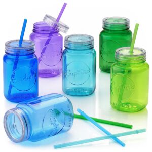 Cupture Mason Jar Becher aus Acryl mit Deckel und Strohhalmen | Cool Lagoon | 6 Stück | Trendig und Praktisch für Partys