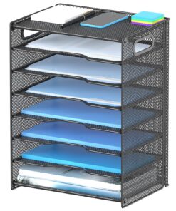 OUTWOLF 8 Ebenen Stabile Metall Schreibtisch Organizer mit Griff für A4 Büroablage (Schwarz)