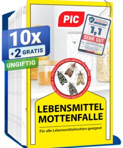 PIC Lebensmittelmotten Falle - 12 Mottenfallen - Pheromon-gestützte Klebefallen für den Schutz deiner Lebensmittel - Eff