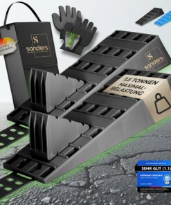 SANDERS Robuste Auffahrkeile 2er Set für Wohnwagen - Sicheres Nivellieren - [7,5t] Unterlegkeile - (schwarz)
