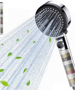 Hochdruck Wassersparend Duschkopf Gritin Filter 5 Strahlen Verchromt One-TouchSTOP F FIT HARTEM WASSER | Gritin Duschko