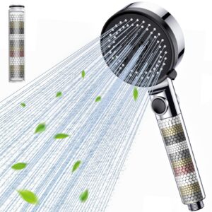 Hochdruck Wassersparend Duschkopf Gritin mit Filter und One-Touch Stopp für Hartes Wasser | Verchromte Gritin Duschkopf