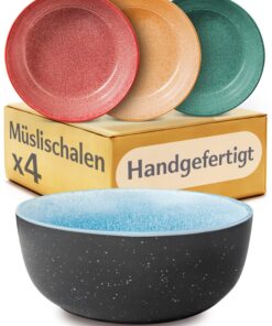 Cosumy Handgefertigte Bunte Müslischalen Set (4x 800ml) – Perfekt für Bowls, Müsli & Suppe