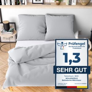 Wolkenfeld Bettwäsche 155x220 hell grau - kuschlig weich & bügelfrei - ÖKO-TEX Zertifiziert - 1x Bettbezug + 1x Kissenbe