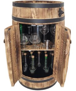 Weeco Holzbar in Fassform für Wohnzimmer mit Regalen und Türen - rustikaler Stil - 80x50 cm - Hellbraun