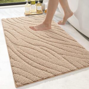 DEXI Rutschfest Badezimmerteppich Beige 44x76 cm Maschinenwaschbar Deko für Dusche & Badewanne