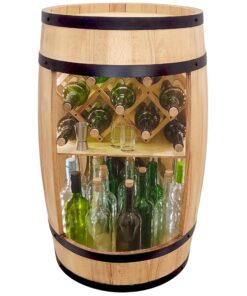 weeco Holzfass Hausbar 80cm mit LED Beleuchtung und Weinhalter - Rustikaler Wein- & Whisky-Ständer Geschenk