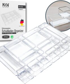 12-teiliger Transparenter Schubladen Organizer mit Antirutsch-Pads in 4 Größen | Ordnungssystem für Küche Bad Büro