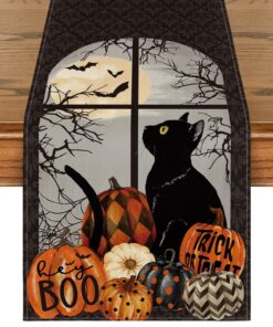 Artoid Mode Schwarz Katze Kürbisse Trick or Treat Halloween Tischläufer für die Küche | Artoid Mode Schwarz Katze Kürbi