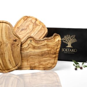 SOLTAKO Côte d'Azur 35cm Schneidebrett Olivenholz Brett aus Oliven Holz für Küche Servierbrett und Schneidebrett mit Saf
