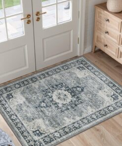 DEXI Rutschfeste Eingangstürmatte, groß, für Wohnzimmer, Schlafzimmer, Küche, Blau, 60 x 100 cm | DEXI Eingangsteppich,